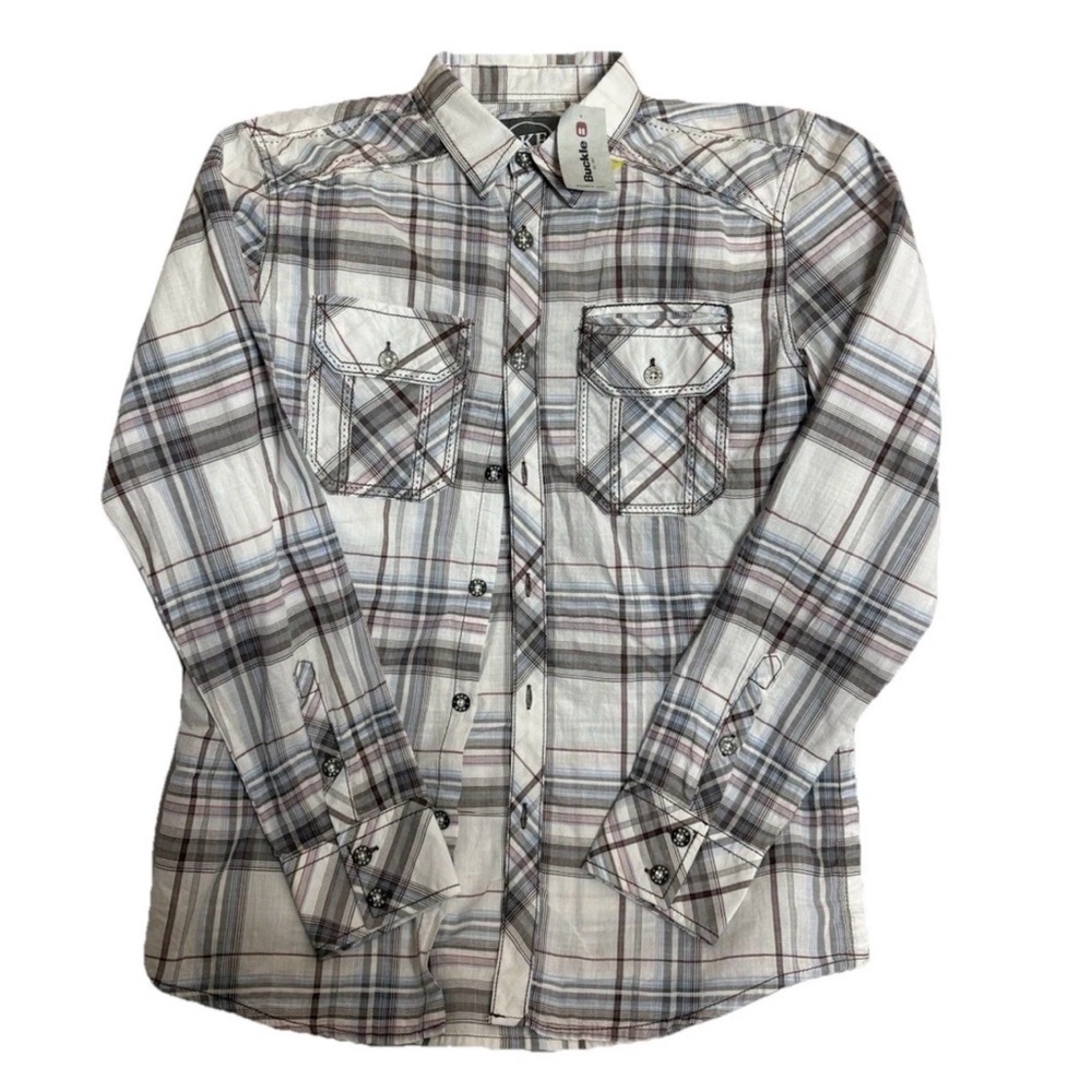 BKE Mens Standard Fit Western Metal Button Plaid Long Sleeve Shirt Size S NWT